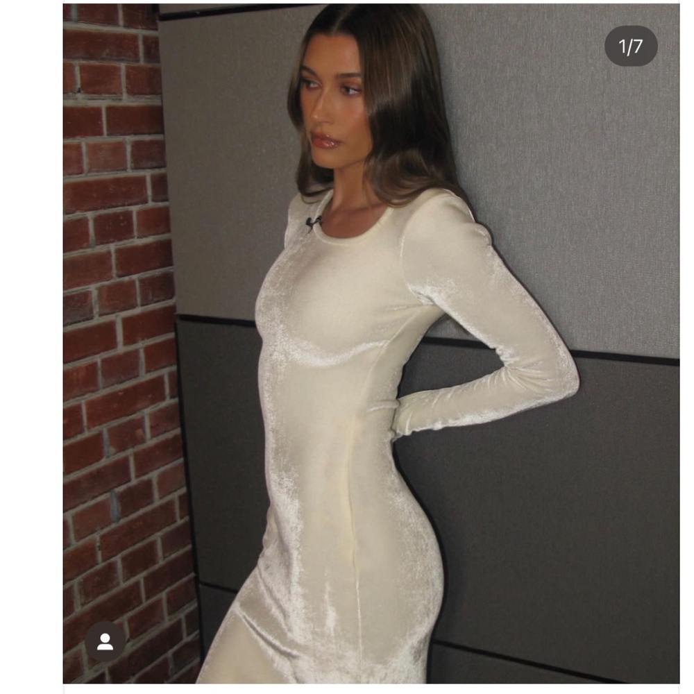JIL SANDER velvet dress asymmetrical neck body con dress worn by Hailey Bieber